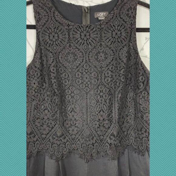 Loft Black Scallop Lace Overlay Sleeveless Dressy Jumpsuit Career Boss - Picture 2 of 4